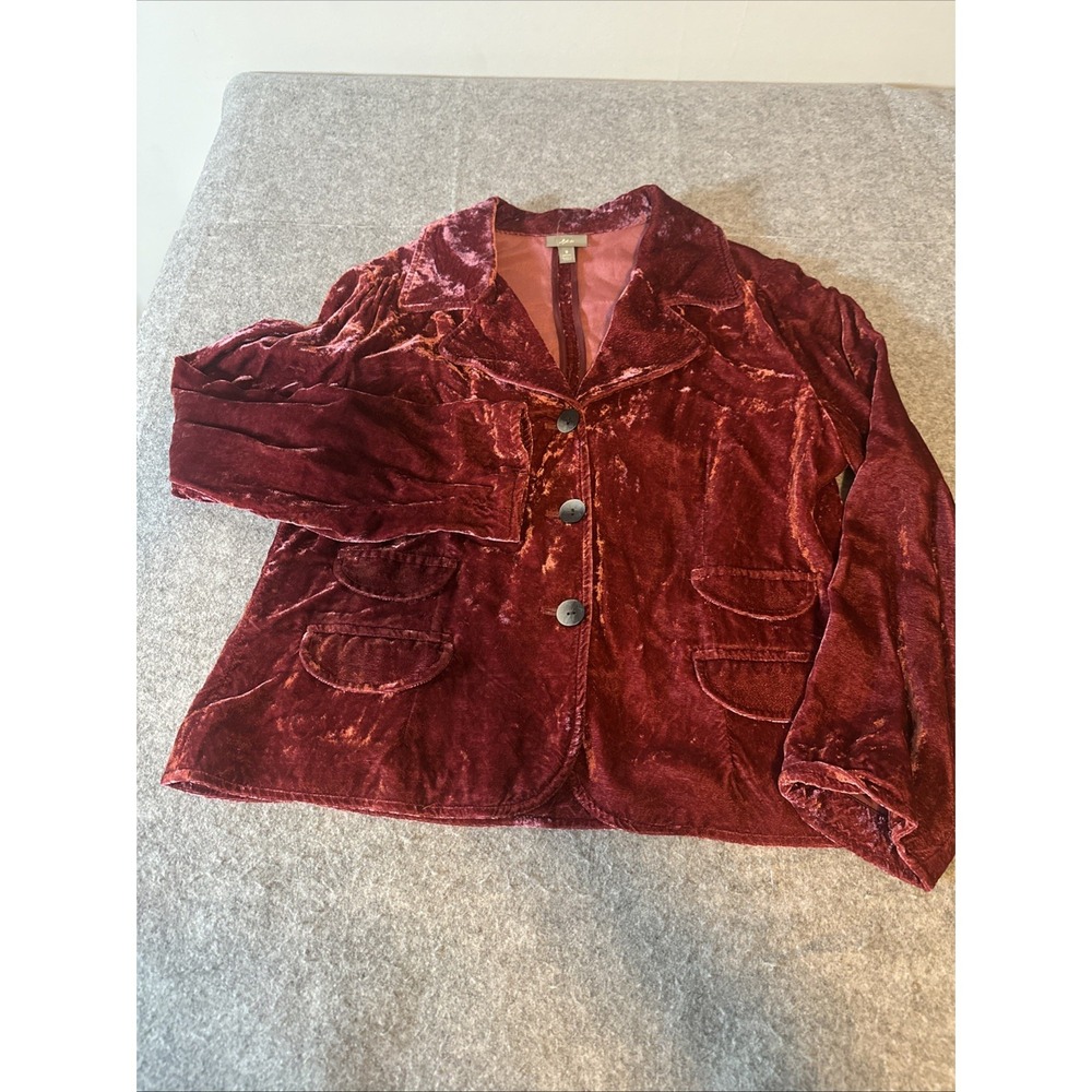 J. Jill Womens Burgundy Red Crushed Velvet Blazer Size SP whimsigoth Witchy